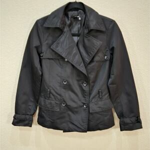 Zara Black Double-Breasted Rain Coat Outer Shell Size S